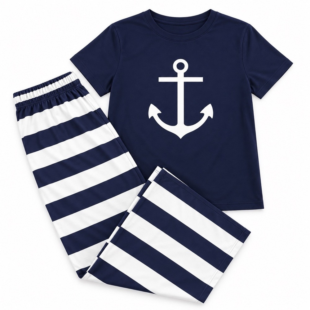 Chicme Womens Navy White Anchor Nautical Stripe Pajama Set Size M Loungewear